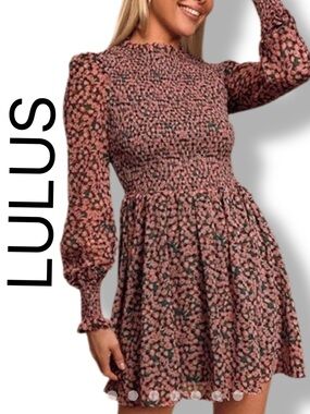 NWT Lulus Floral Forever Smocked Skater Dress - Pink & Green - Size M